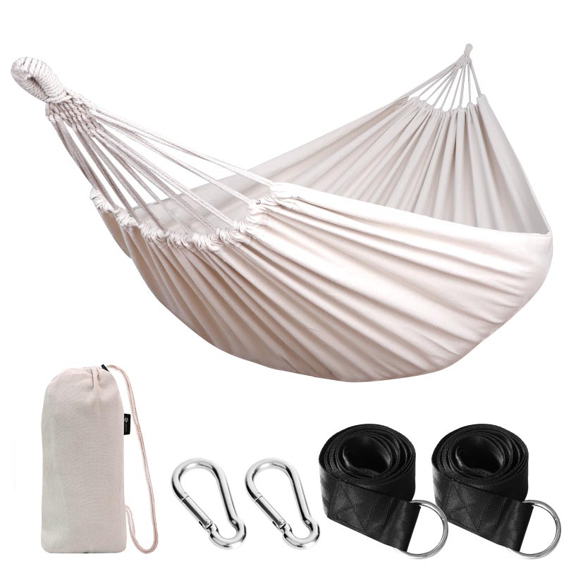 ANYOO Cotton Hammock Portable Camping Hammocks for Hanging Sturdy Garden Comfortable Fabric Hammock with Tree Straps Up to 660lbs with Travel Bag for Camping Outdoor/Indoor Patio Backyard - Image 1