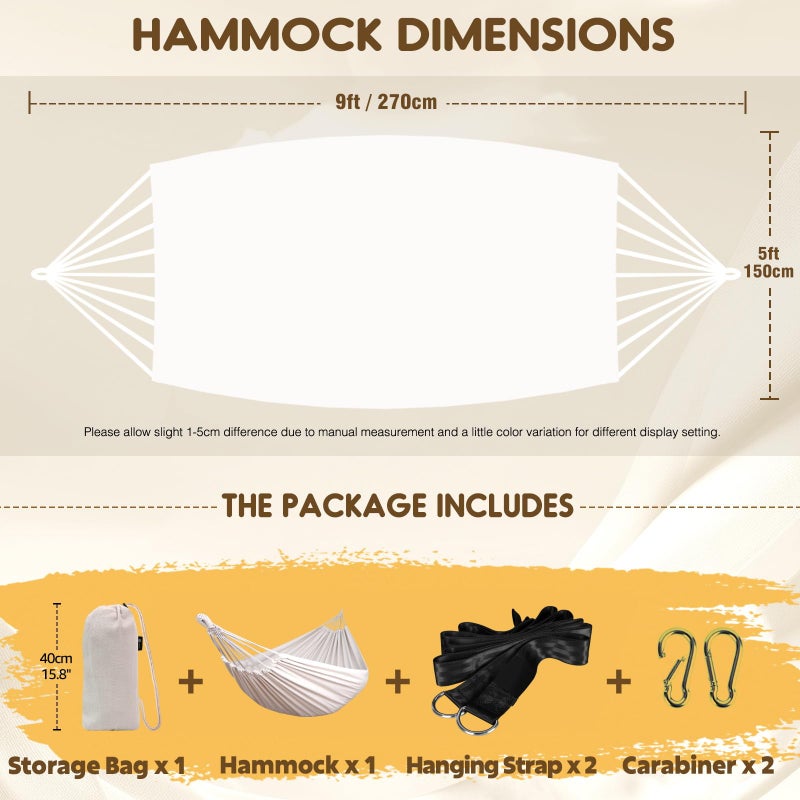 ANYOO Cotton Hammock Portable Camping Hammocks for Hanging Sturdy Garden Comfortable Fabric Hammock with Tree Straps Up to 660lbs with Travel Bag for Camping Outdoor/Indoor Patio Backyard - Image 2