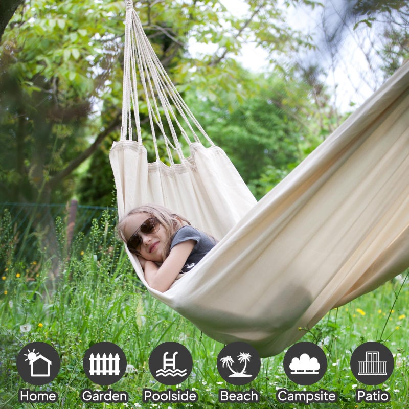 ANYOO Cotton Hammock Portable Camping Hammocks for Hanging Sturdy Garden Comfortable Fabric Hammock with Tree Straps Up to 660lbs with Travel Bag for Camping Outdoor/Indoor Patio Backyard - Image 4