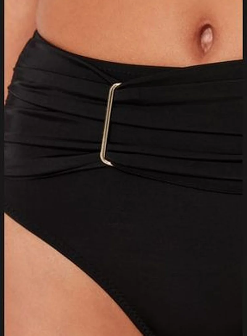 trendyol Black Accessorized High Waist Bikini Bottoms With Regular Legs TBESS23BA00197