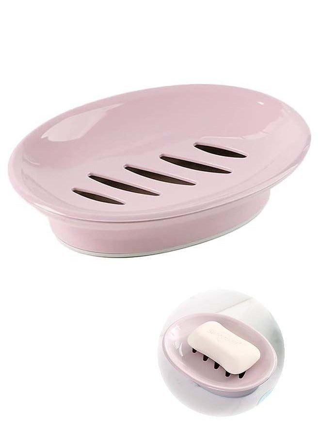 Double Layer Soap Dish holder, Ellipsoid Plastic Soap Case with Drain, for Shower Bathroom Kitchen (Pink)  - Image 1