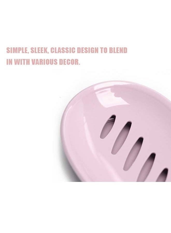 Double Layer Soap Dish holder, Ellipsoid Plastic Soap Case with Drain, for Shower Bathroom Kitchen (Pink)  - Image 2