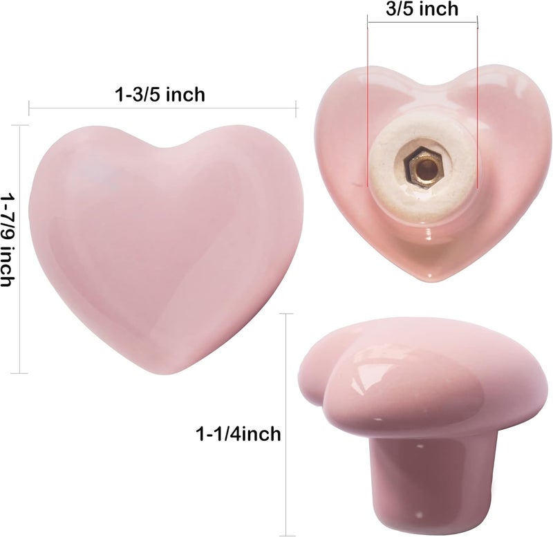 Perphin Ceramic Drawer Knobs Heart Shape Colorful Heart Cabinet Dresser Pulls Handles with 3 Sized Screws, Kitchen Furniture Knobs for Closet Cupboard Wardrobe (Mixed Color, 10 Pack) - Image 4