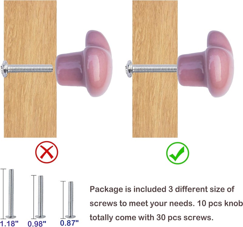 Perphin Ceramic Drawer Knobs Heart Shape Colorful Heart Cabinet Dresser Pulls Handles with 3 Sized Screws, Kitchen Furniture Knobs for Closet Cupboard Wardrobe (Mixed Color, 10 Pack) - Image 5