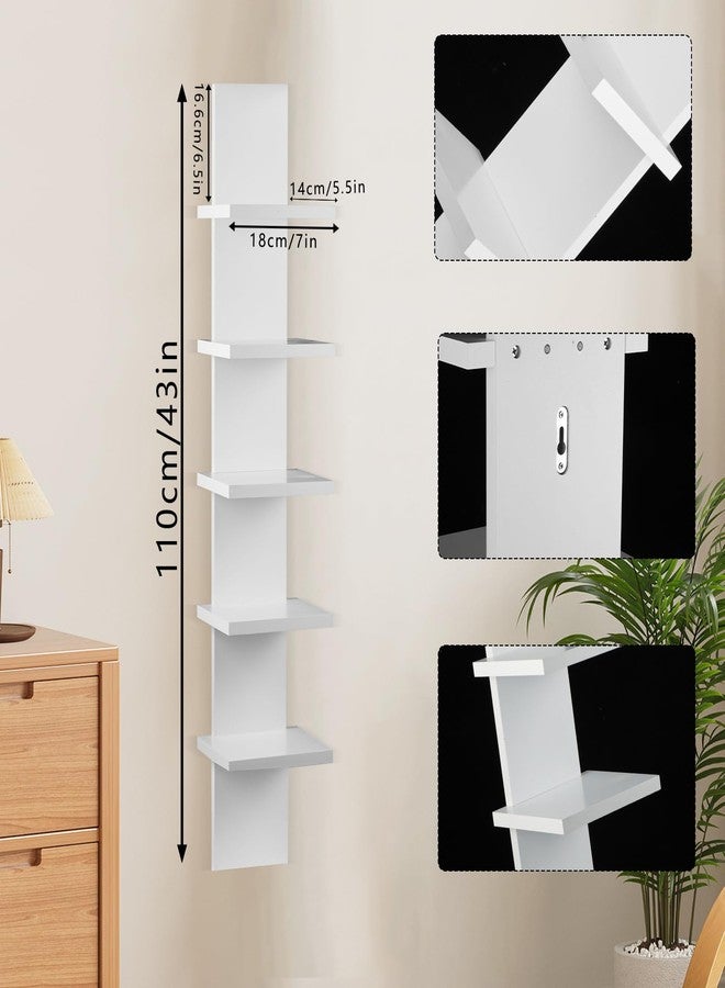 Hlimior Extended 5 Tier Wall Shelf Unit - 43.3" Length Lack Display Floating Shelf, Narrow Smooth Laminate Finish - Vertical Wall Decor Mount Floating Storage Home Decor Tall Tower Utility Shelf(White) - Image 3