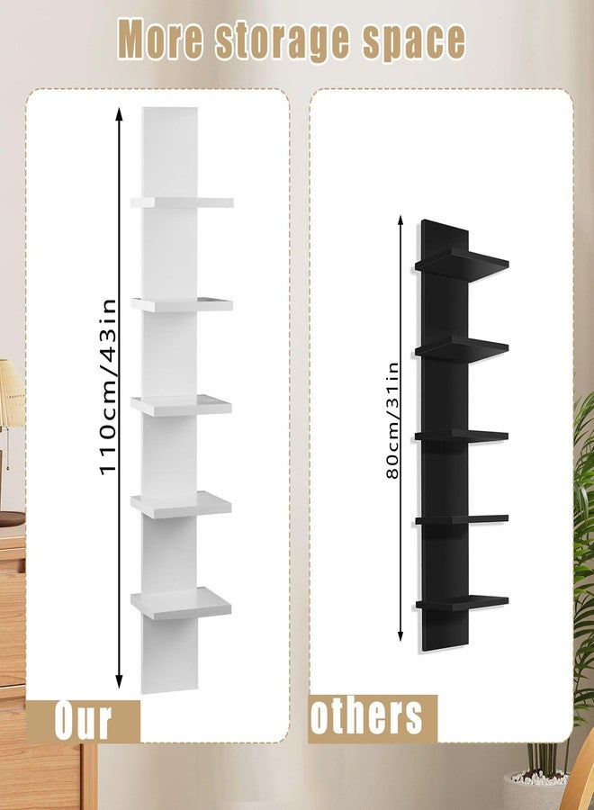 Hlimior Extended 5 Tier Wall Shelf Unit - 43.3" Length Lack Display Floating Shelf, Narrow Smooth Laminate Finish - Vertical Wall Decor Mount Floating Storage Home Decor Tall Tower Utility Shelf(White) - Image 4