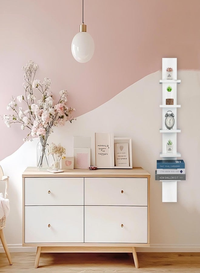 Hlimior Extended 5 Tier Wall Shelf Unit - 43.3" Length Lack Display Floating Shelf, Narrow Smooth Laminate Finish - Vertical Wall Decor Mount Floating Storage Home Decor Tall Tower Utility Shelf(White) - Image 5