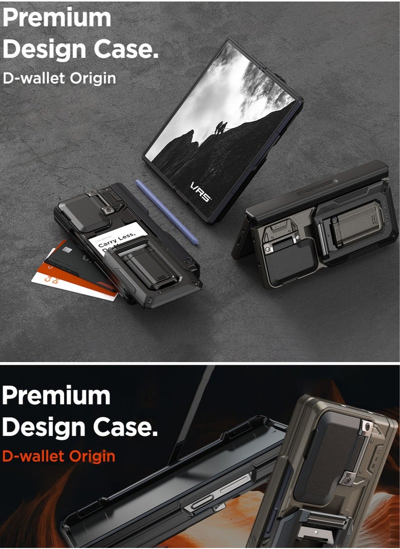 VRS Design D-Wallet Origin Samsung Galaxy Z Fold 6 Case Cover Wallet with Semi Automatic Credit Card Holder Slot [2 Cards] & Camera Lens Protector Kickstand - Metallic Red  - Image 4