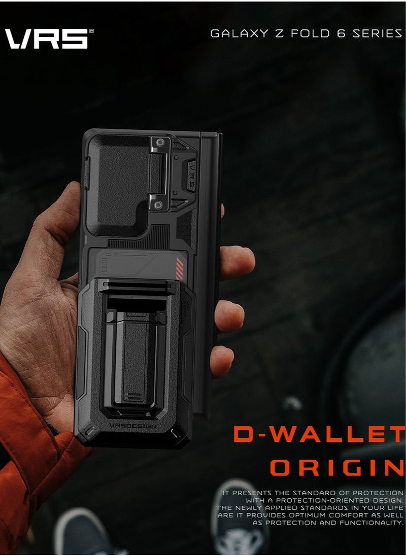 VRS Design D-Wallet Origin Samsung Galaxy Z Fold 6 Case Cover Wallet with Semi Automatic Credit Card Holder Slot [2 Cards] & Camera Lens Protector Kickstand - Metallic Red  - Image 5
