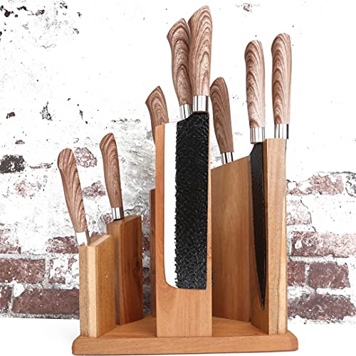 Resafy Countertop Magnetic Knife Block - Double Sided Wooden Holder w/Strong Magnets,Space Saving Up to14 Knives Large Capacity Storage Stand - Image 3