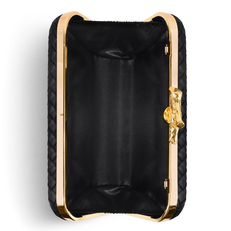 NEWROGENG Woven Clutch Purses for Women Dressy, PU Leather Evening Bags Formal with Chain, Trendy Purses and Handbags 2025, Leather Black - Image 3