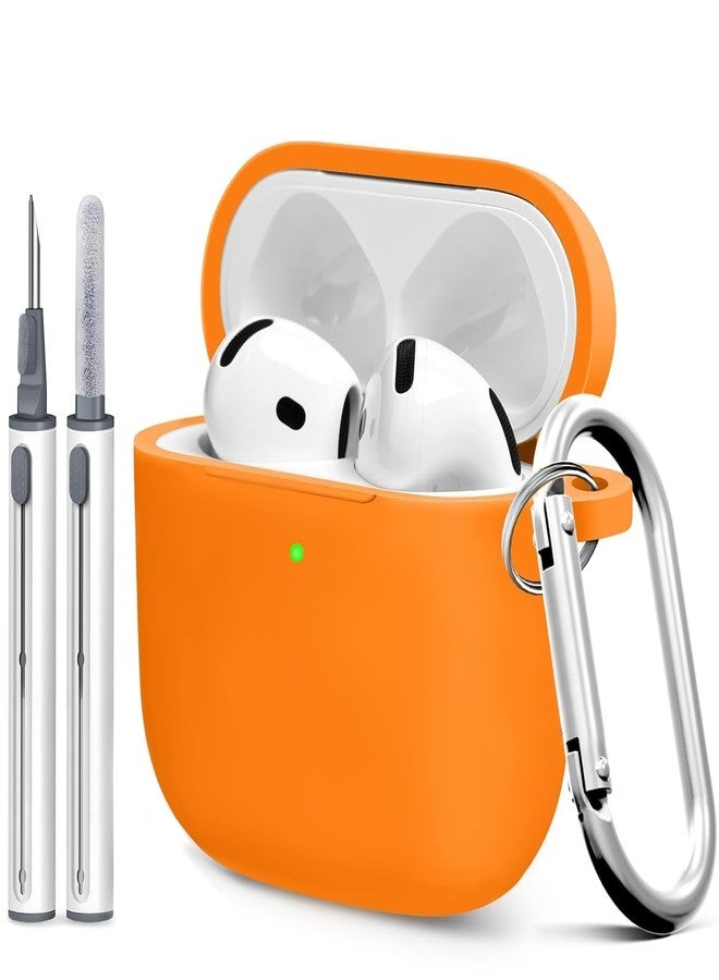 Woyinger for Airpods 4th Case Cover, Come with Cleaner Kit,Soft Skin Silicone Case Cover with Keychain, Front LED Visibl, Full Protective Case，Compatible with AirPods 4th(Orange) - Image 1