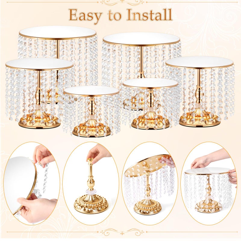 LEIFEOSH 12 Pieces Gold Cake Stand Set, Vintage Cake Display Stand with Crystal Edge and Cupcake Display Tray, Dessert Table Display Set for Wedding Party Baby Shower Anniversary Celebration - Image 5