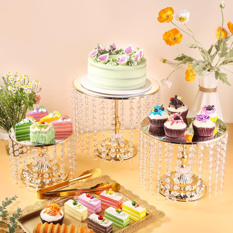 LEIFEOSH 12 Pieces Gold Cake Stand Set, Vintage Cake Display Stand with Crystal Edge and Cupcake Display Tray, Dessert Table Display Set for Wedding Party Baby Shower Anniversary Celebration - Image 3