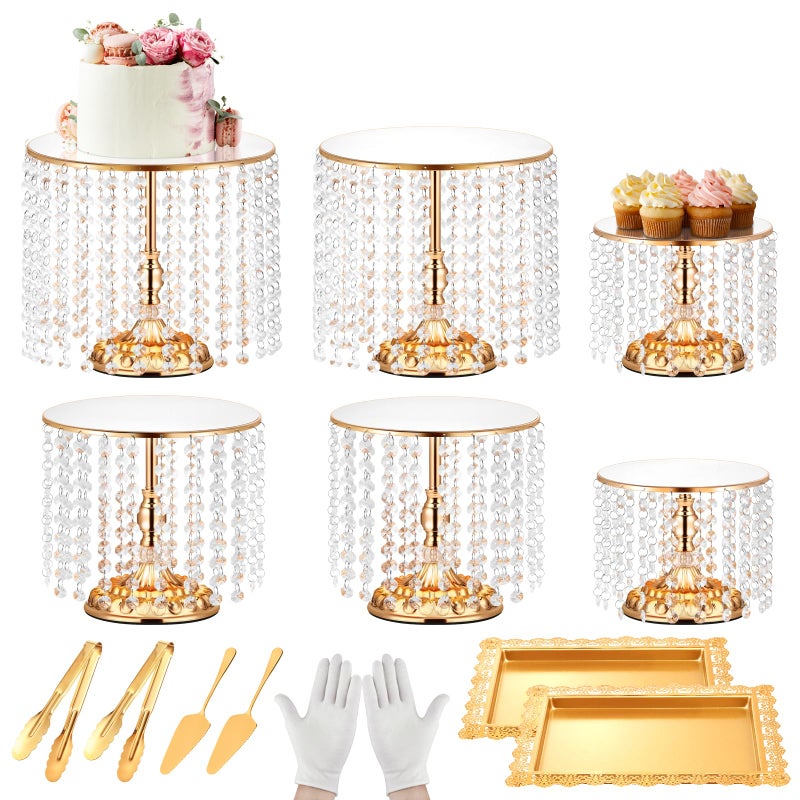 LEIFEOSH 12 Pieces Gold Cake Stand Set, Vintage Cake Display Stand with Crystal Edge and Cupcake Display Tray, Dessert Table Display Set for Wedding Party Baby Shower Anniversary Celebration - Image 1