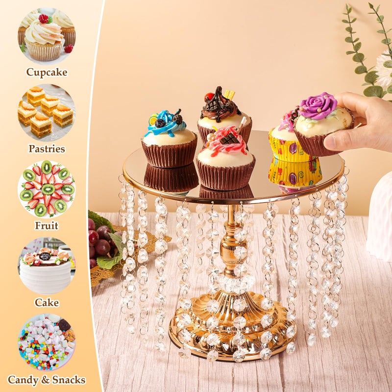 LEIFEOSH 12 Pieces Gold Cake Stand Set, Vintage Cake Display Stand with Crystal Edge and Cupcake Display Tray, Dessert Table Display Set for Wedding Party Baby Shower Anniversary Celebration - Image 4