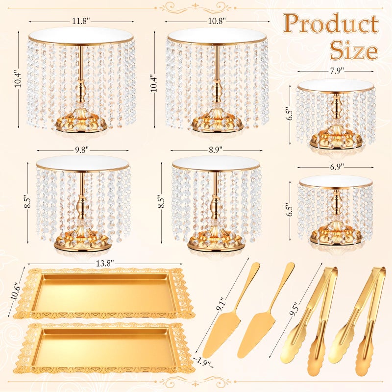LEIFEOSH 12 Pieces Gold Cake Stand Set, Vintage Cake Display Stand with Crystal Edge and Cupcake Display Tray, Dessert Table Display Set for Wedding Party Baby Shower Anniversary Celebration - Image 2