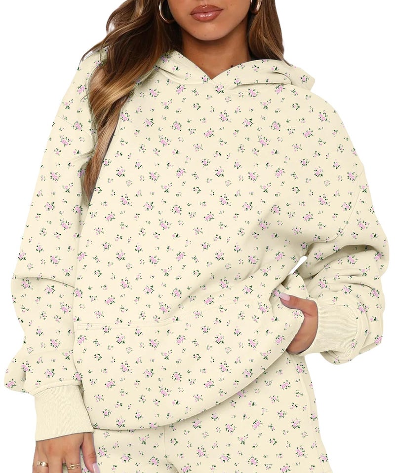 BAIGRAM Women Oversized Ditsy Floral Fleece Hoodies Snowflake Print Hooded Sweatshirt 2025 Y2K Aesthetic Fall Pullover - Image 1