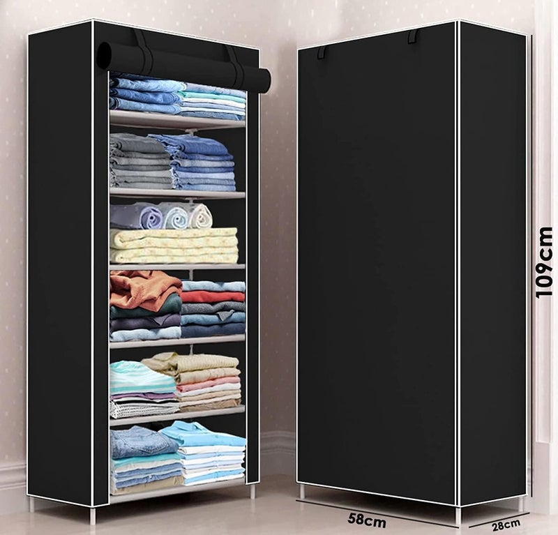 Jaffix Multipurpose Baby Wardrobe/Cabinet/Multipurpose Storage Rack, Foldable, Collapsible Fabric Wardrobe Organizer for Clothes (Plastic and Non Woven Fabric) (6- Layer, Black) - Image 2
