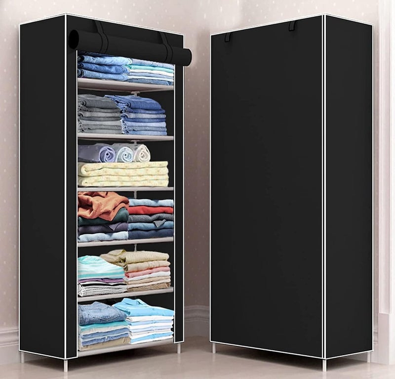 Jaffix Multipurpose Baby Wardrobe/Cabinet/Multipurpose Storage Rack, Foldable, Collapsible Fabric Wardrobe Organizer for Clothes (Plastic and Non Woven Fabric) (6- Layer, Black) - Image 1