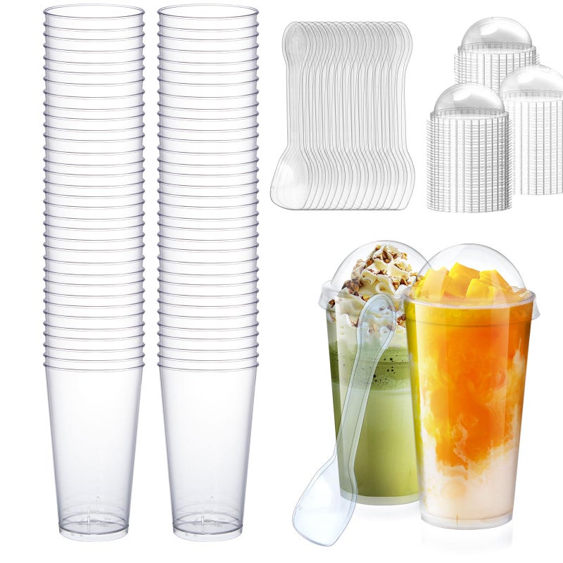 CALBODE 100Pcs 3oz Mini Dessert Cups with Lids and Spoons Clear Plastic Disposable Parfait Cups, Small Serving Bowl for New Year Party Appetizers, Catering, Wedding, Dessert Shops(300pcs in total) - Image 1