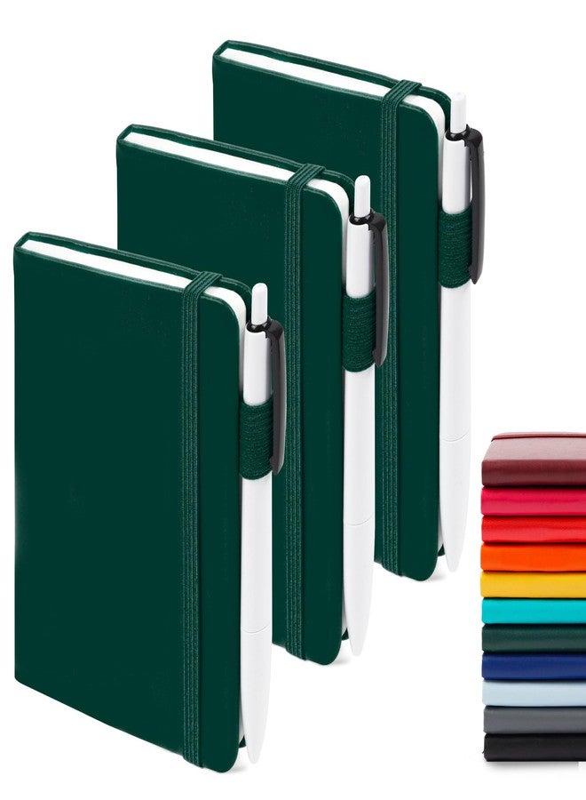 feela 3 Pack Pocket Notebook Journals with 3 Black Pens, A6 Mini Cute Small Journal Notebook Bulk Hardcover College Ruled Notepad with Pen Holder for Office School Supplies, 3.5”x 5.5”, Dark Green - Image 1