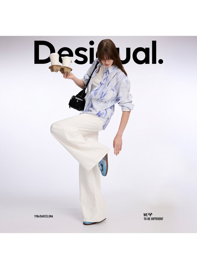 DESIGUAL ss25 وصول جديد بنطلون جينز واسع الساق بخصر مرتفع وفتحة جانبية - Image 5