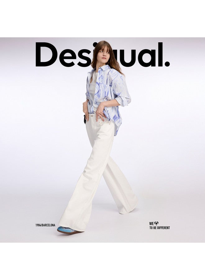 DESIGUAL ss25 وصول جديد بنطلون جينز واسع الساق بخصر مرتفع وفتحة جانبية - Image 3