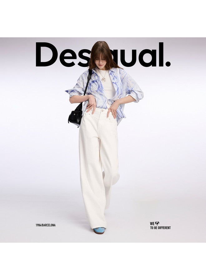 DESIGUAL ss25 وصول جديد بنطلون جينز واسع الساق بخصر مرتفع وفتحة جانبية - Image 2