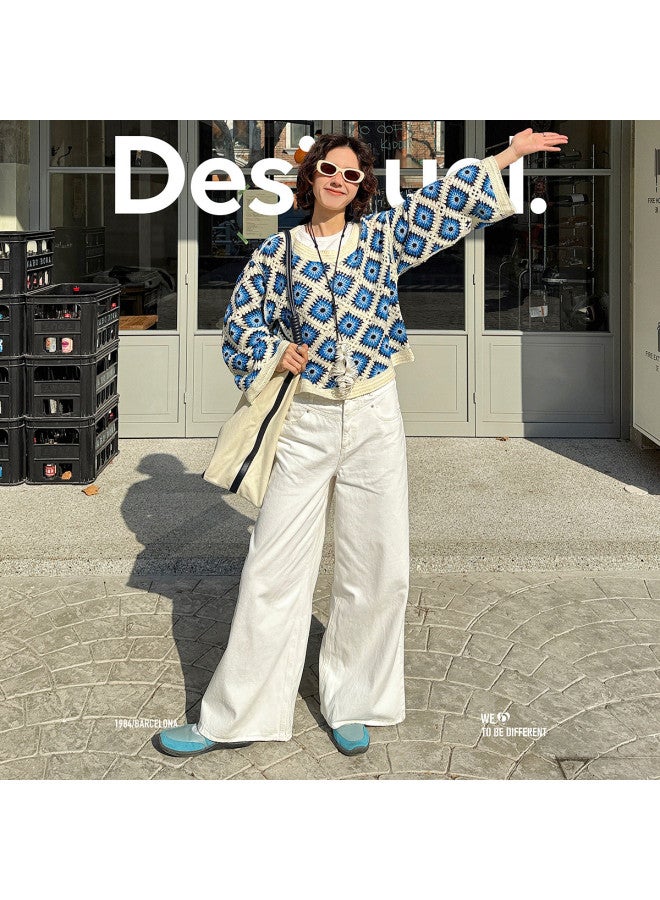DESIGUAL ss25 وصول جديد بنطلون جينز واسع الساق بخصر مرتفع وفتحة جانبية - Image 4