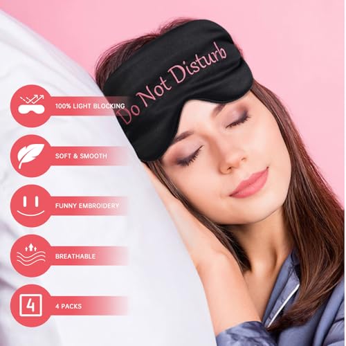 LERSVICVIL 4 Pack Eye Mask for Sleeping Silky Funny Soft Satin Sleep Shade Cover Blindfold with Elastic Strap Travel Nap Blackout for Women Men - Image 4