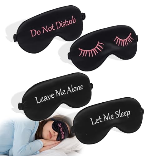 LERSVICVIL 4 Pack Eye Mask for Sleeping Silky Funny Soft Satin Sleep Shade Cover Blindfold with Elastic Strap Travel Nap Blackout for Women Men - Image 1