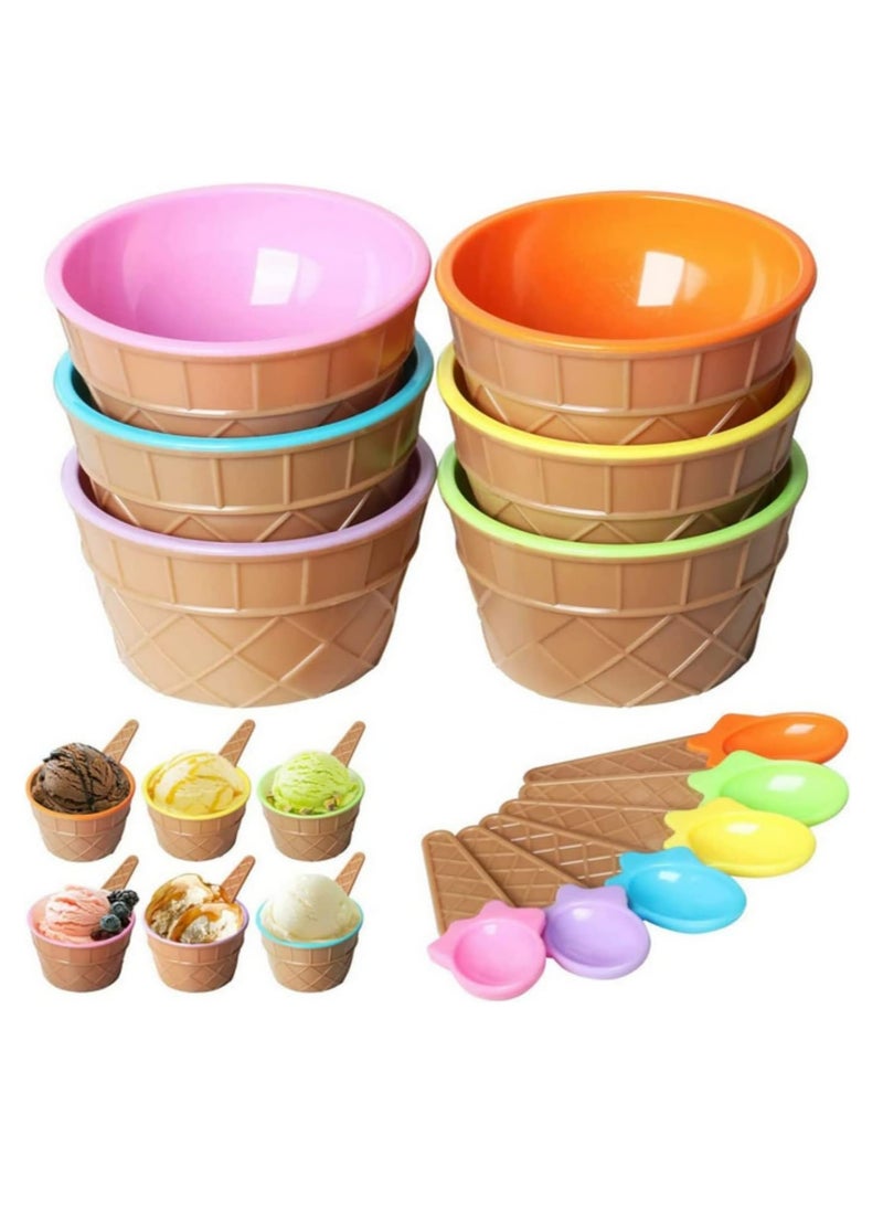 Oasisgalore 6PCS Plastic Ice Cream Cups with Spoons Festive Dessert Bowls Assorted Colors Cup Set Ice Cream Mould Container  - Image 1