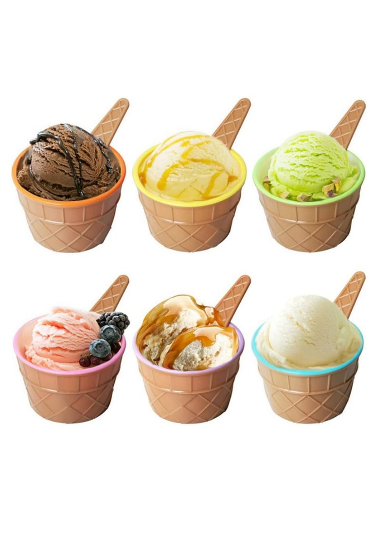Oasisgalore 6PCS Plastic Ice Cream Cups with Spoons Festive Dessert Bowls Assorted Colors Cup Set Ice Cream Mould Container  - Image 3