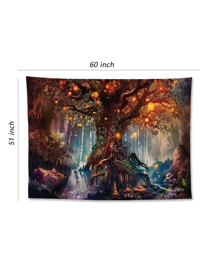 Excefore Fantasy Plant Magical Forest Tapestry Fantasy Fairy Tales Tapestry A Life Tree Elves Waterfalls Stream Fairy Tales Wall Art Hanging with River Bedroom Living Room 60" 51" - Image 2