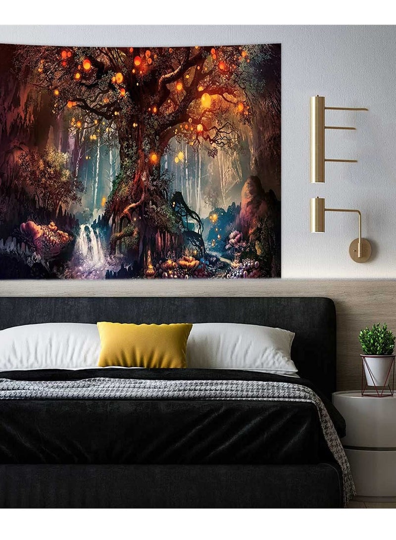 Excefore Fantasy Plant Magical Forest Tapestry Fantasy Fairy Tales Tapestry A Life Tree Elves Waterfalls Stream Fairy Tales Wall Art Hanging with River Bedroom Living Room 60" 51" - Image 3