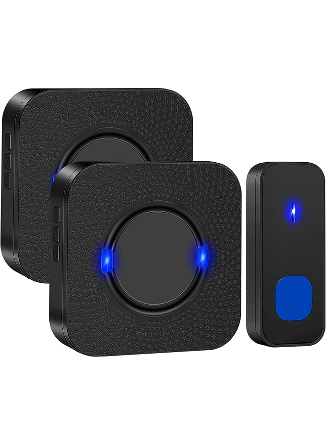 promass Wireless Doorbell,1 Remote Waterproof Transmitter and 2 Plug in Receivers, Operating up to 300m Range, 55 Door Bell Chime, 5 Volume Levels with LED Flash, Wireless Door Bell Kits for Home