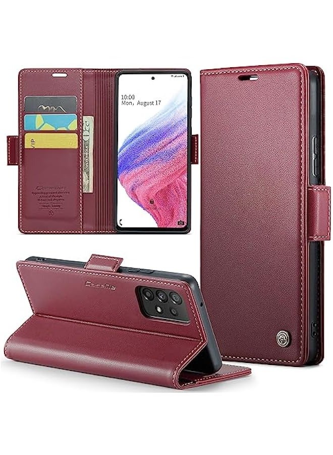 Samsung Galaxy A53 5G Leather Wallet Case with RFID Blocking, Card Holder, and Magnetic Kickstand - Red - Image 1