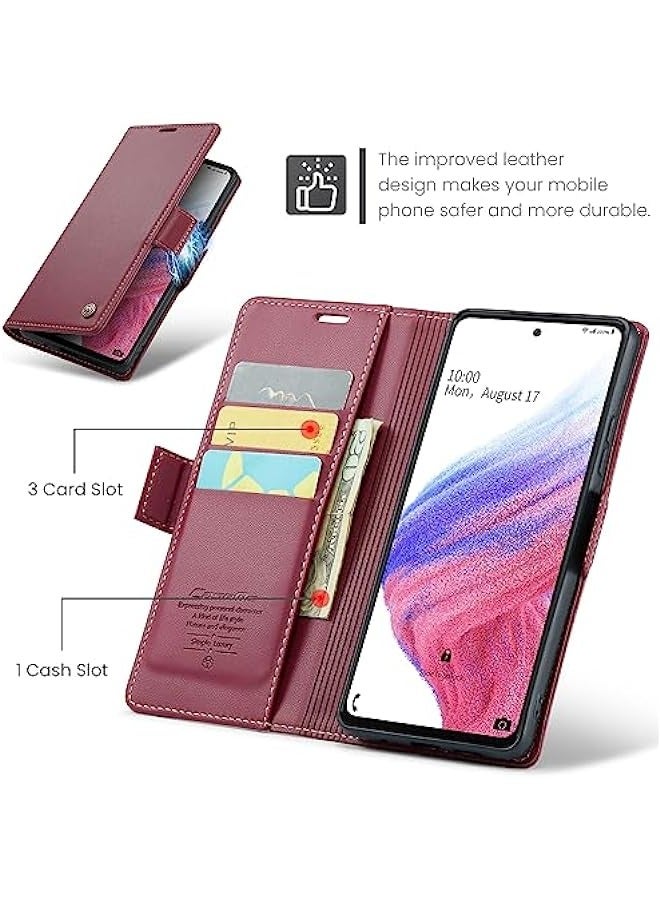 Samsung Galaxy A53 5G Leather Wallet Case with RFID Blocking, Card Holder, and Magnetic Kickstand - Red - Image 3