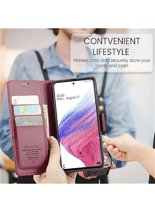 Samsung Galaxy A53 5G Leather Wallet Case with RFID Blocking, Card Holder, and Magnetic Kickstand - Red - Image 5