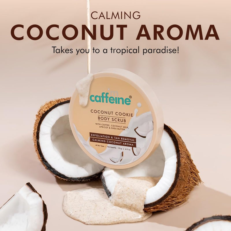 MCaffeine mCaffeine Coconut Cookie Body Scrub for Exfoliation  Tan Removal With Coffee Milk Apricot  Shea Butter  Reduce Skin Darkness  Calming Aroma  Glowing Skin for Men  Women  175g  - Image 3
