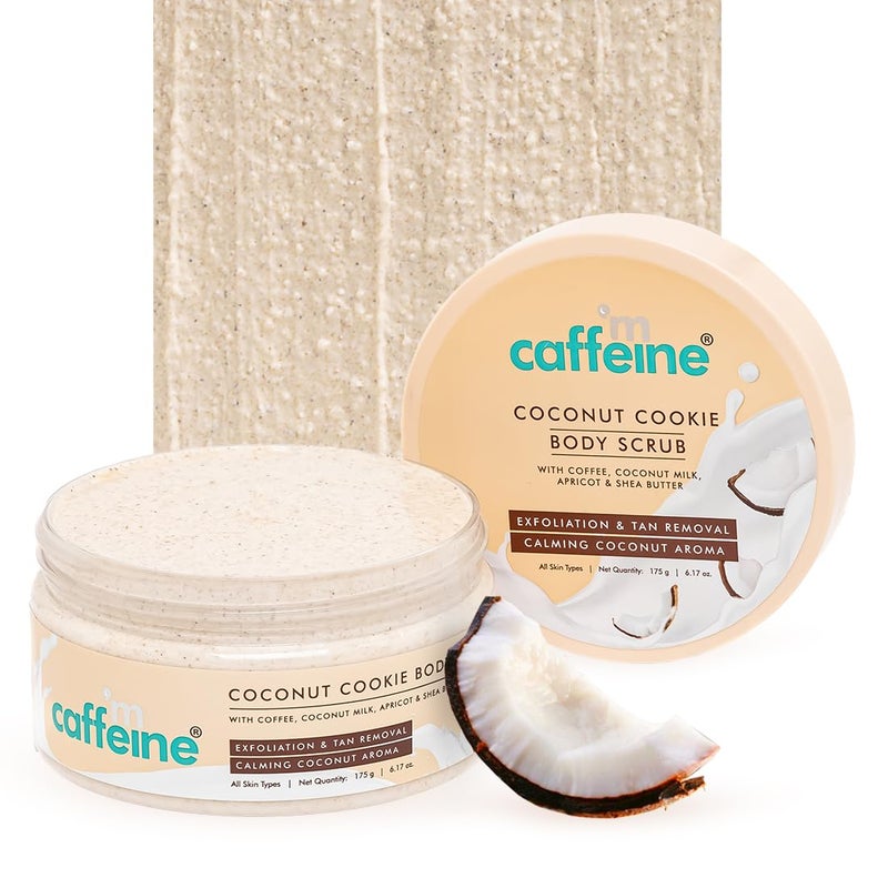 MCaffeine mCaffeine Coconut Cookie Body Scrub for Exfoliation  Tan Removal With Coffee Milk Apricot  Shea Butter  Reduce Skin Darkness  Calming Aroma  Glowing Skin for Men  Women  175g  - Image 1