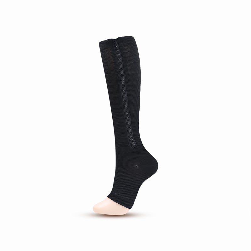 Zipper sock series: toe-covering, open-toe, extra-large size, with lining; calf-length zippered compression sports socks; stretchy athletic socks. - Image 1