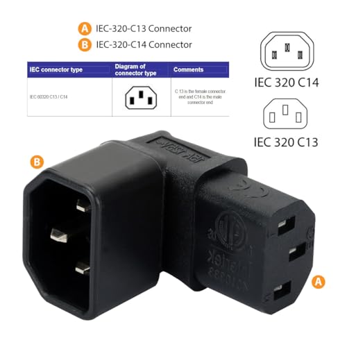 ChenYang IEC 320 C14 Male to C13 Female 90 Degree Down Angled Power Extension Connector Adapter 10A 250V for MonitorComputerPDU ChassisPrinter - Image 3