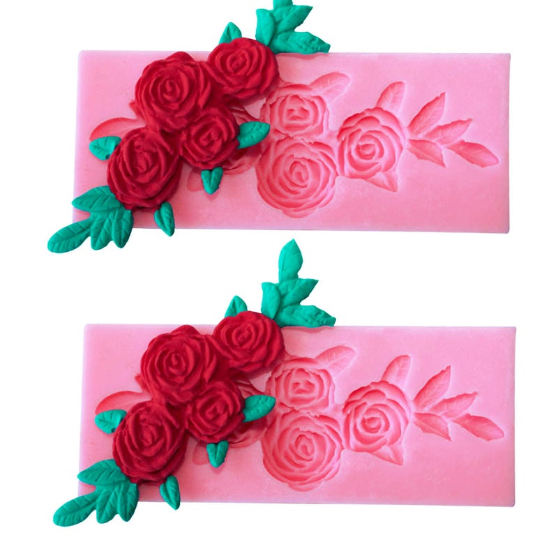 HengKe 2 Pieces Four Roses Candy Silicone Mold Fondant Chocolate Candy Molds Sugar Craft DIY Cake Molds for Cake Topper Decor Desserts Ice Cube Candy Pudding - Image 1