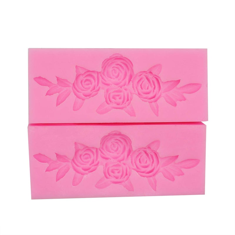 HengKe 2 Pieces Four Roses Candy Silicone Mold Fondant Chocolate Candy Molds Sugar Craft DIY Cake Molds for Cake Topper Decor Desserts Ice Cube Candy Pudding - Image 2