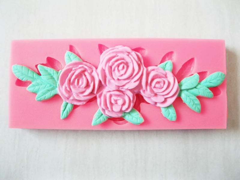 HengKe 2 Pieces Four Roses Candy Silicone Mold Fondant Chocolate Candy Molds Sugar Craft DIY Cake Molds for Cake Topper Decor Desserts Ice Cube Candy Pudding - Image 3