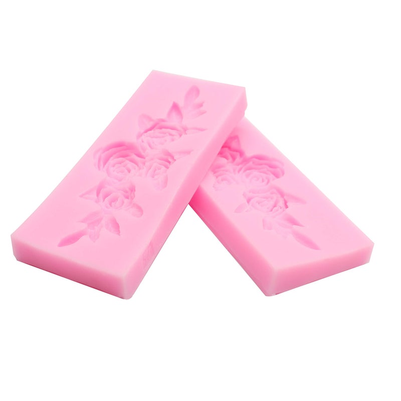 HengKe 2 Pieces Four Roses Candy Silicone Mold Fondant Chocolate Candy Molds Sugar Craft DIY Cake Molds for Cake Topper Decor Desserts Ice Cube Candy Pudding - Image 5