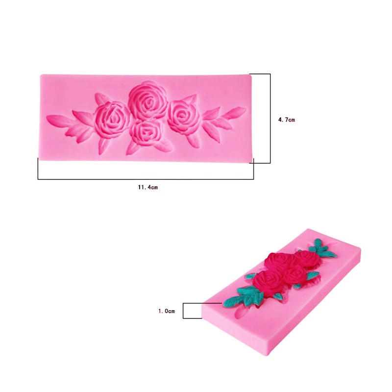 HengKe 2 Pieces Four Roses Candy Silicone Mold Fondant Chocolate Candy Molds Sugar Craft DIY Cake Molds for Cake Topper Decor Desserts Ice Cube Candy Pudding - Image 4