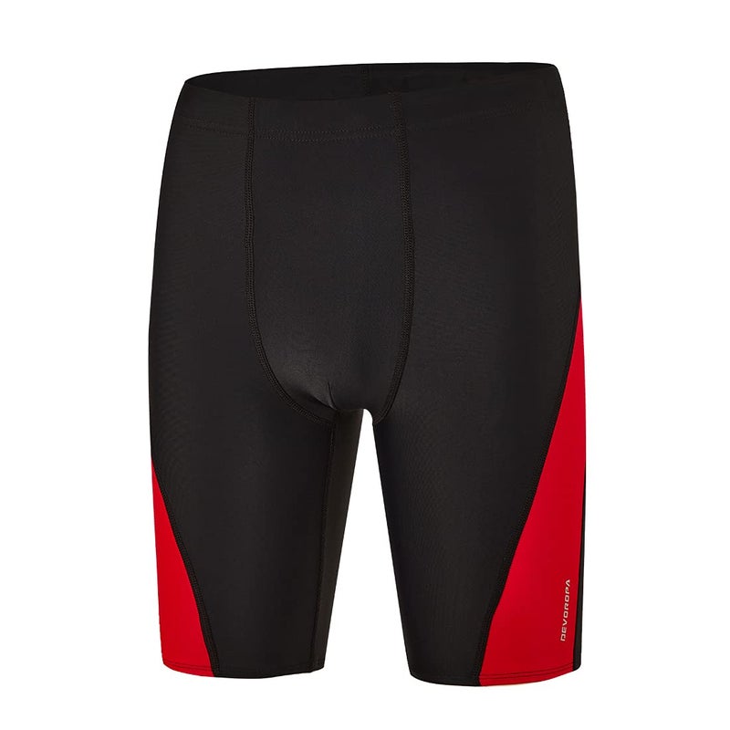 DEVOROPA Boys' Swim Jammers Youth Competitive Swim Team Suit Quick Dry Athletic Swimming Shorts UPF 50+ Black/Red S - Image 1